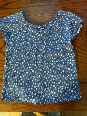 Old Navy Blue Floral Rib-Knit Short Sleeve Top